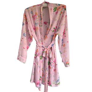 Victoria's Secret Kimono Sexy Robe Lingerie O/S  Pink Blue Floral Tie Loungewear